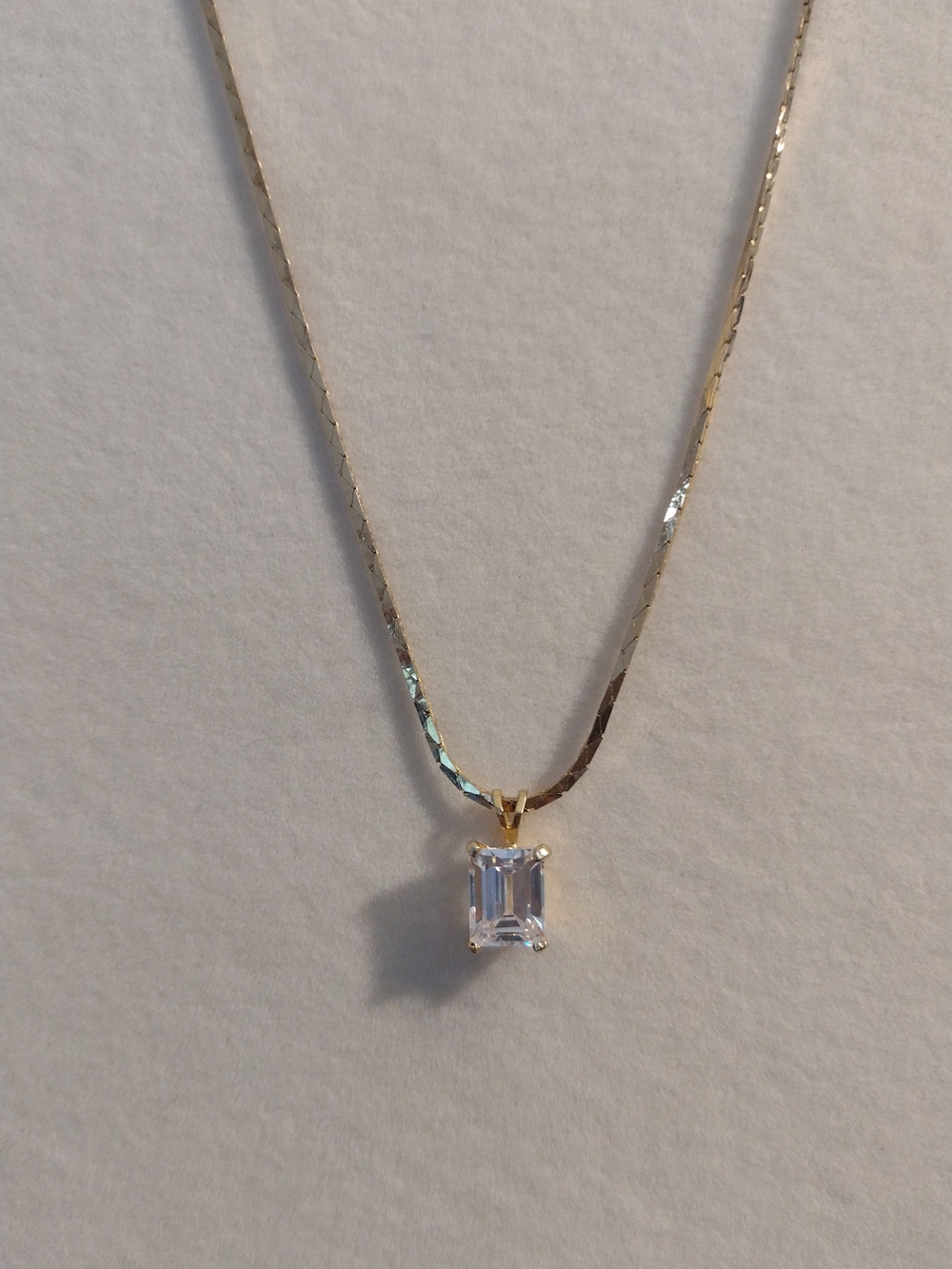 Gold Necklace with Clear Emerald-Cut Pendant